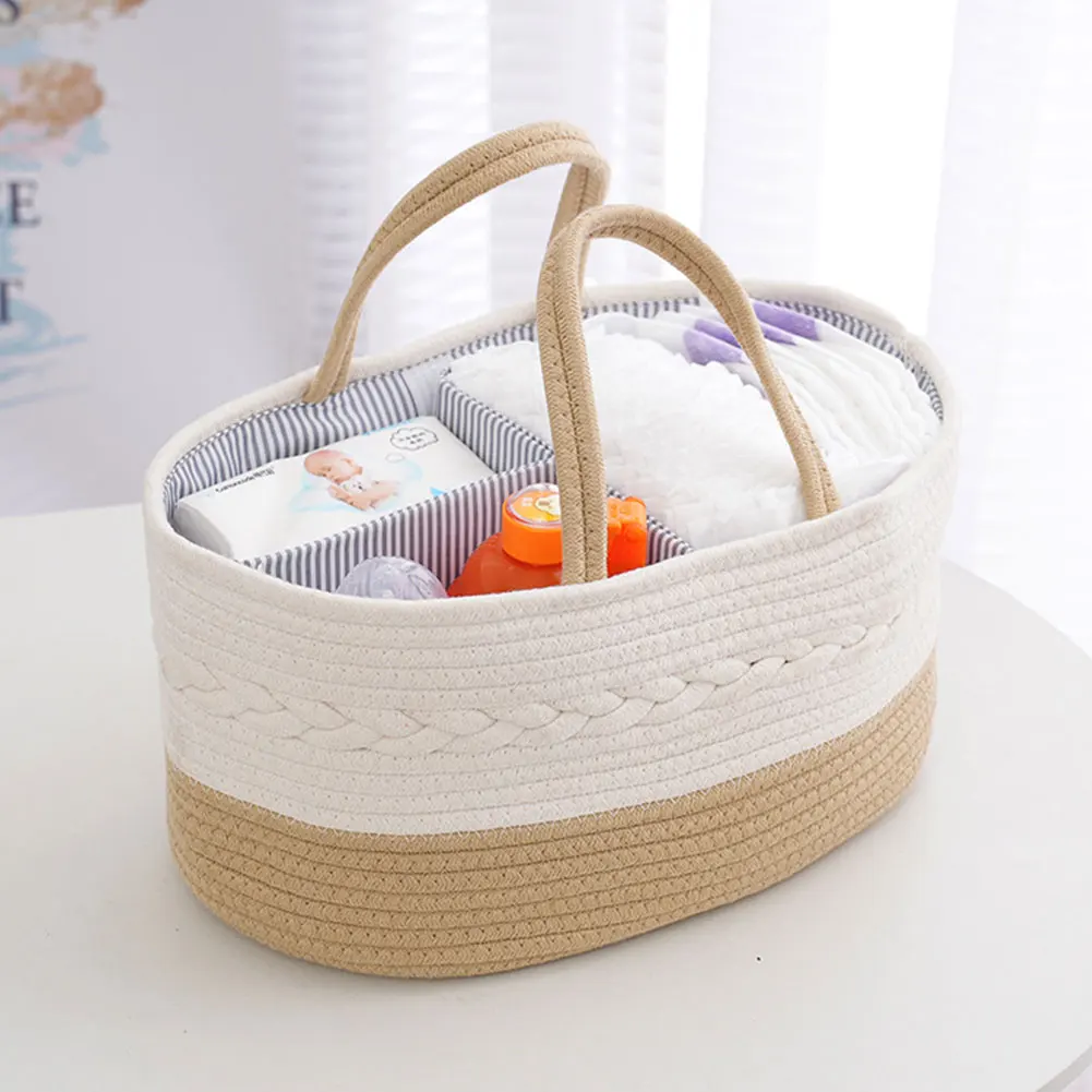 Cestino per pannolini multifunzionale da viaggio borsa per mamma portatile borsa per pannolini in corda di cotone borsa per pannolini cestino portaoggetti per pannolini per bambini