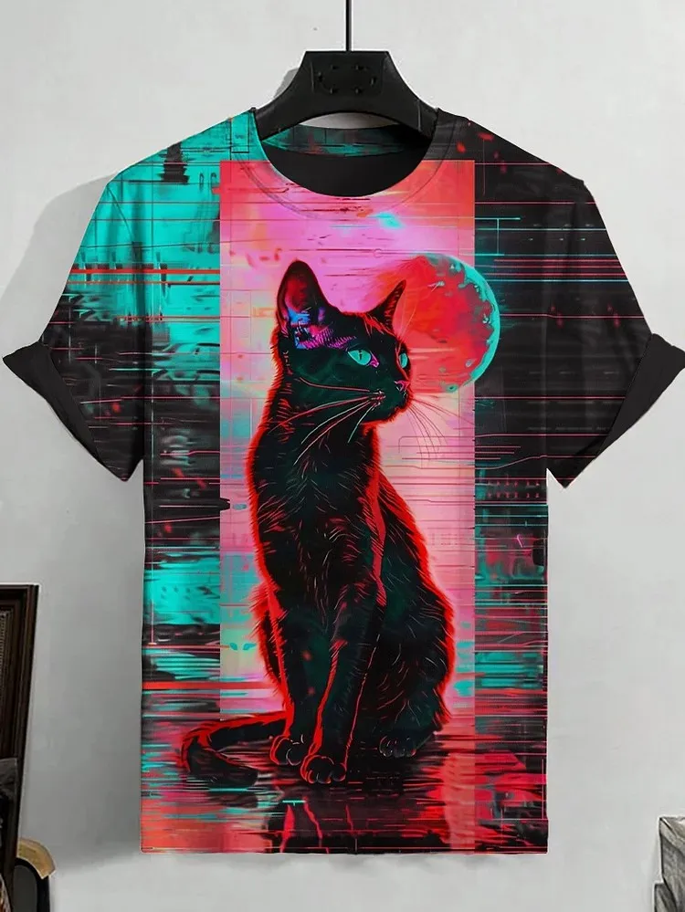 Men\'s Funny Animal Cat Printed T Shirts Short Sleeved Tee Tops 3D Print O-Neck Shirts Party Summer Casual Men\'s Clothing Apparel