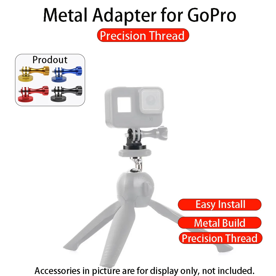 Outdoor Cycling Moto Vlog Ski Hike 1/4 Thread Mount Stable for GoPro Hero 9 8 7 6 5 4 3+ Action Camera Tripod Selfie CNC