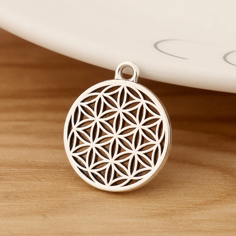 20 Pieces Tibetan Silver Wholesale Flower Of Life Connectors Charms Pendants For DIY Necklace Earring Jewellery Making 21x18mm