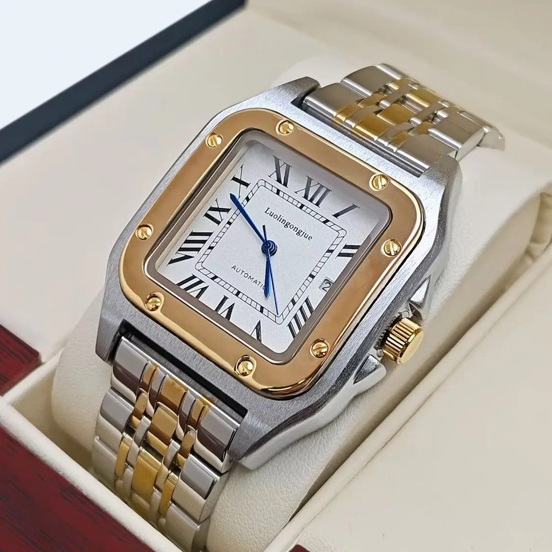 High-End Luxury Men's Mechanical Watch, Skeleton Design, Automatic Winding, Stainless Steel Strap, Square Dial, European, American, Japanese, and Korean Style, Fashionable, Casual, Versatile, Stylish, Social and Handsome Men's Watch, the Best Gift for Him