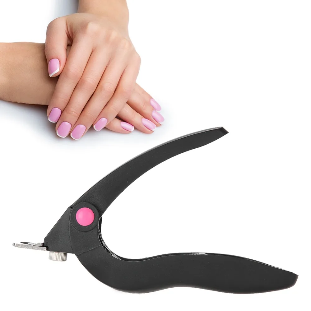 Stainless Steel U Shape Nail Art Clipper Adjustable Professional False Nail Tip Cutter Black Manicure Scissors