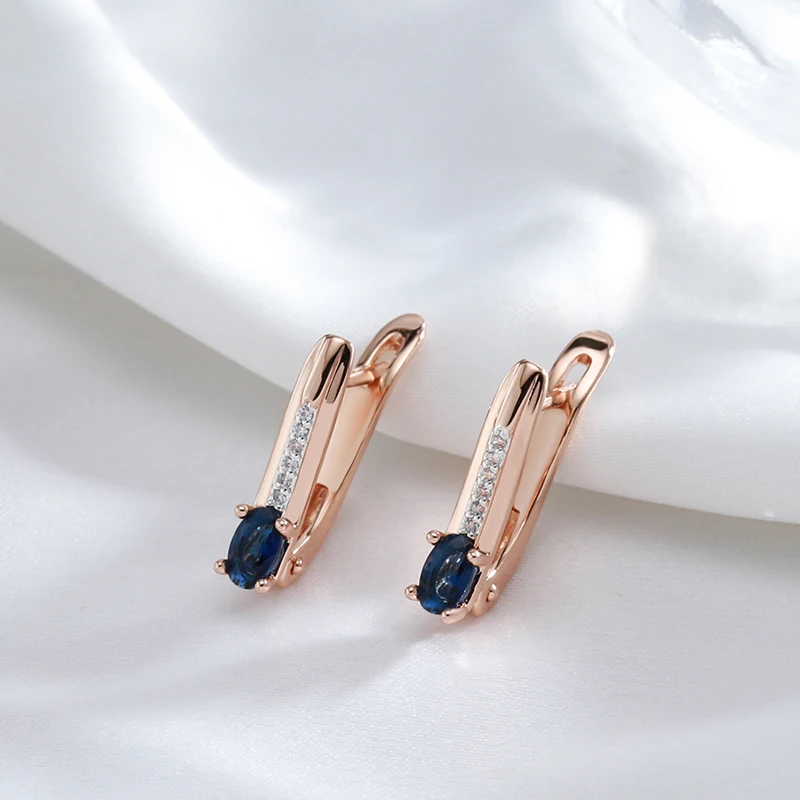 Kinel Luxury 585 Rose Gold Color Silver Plated Earrings For Women Blue Natural Stone Vintage Bride Wedding Daily Fine Jewelry