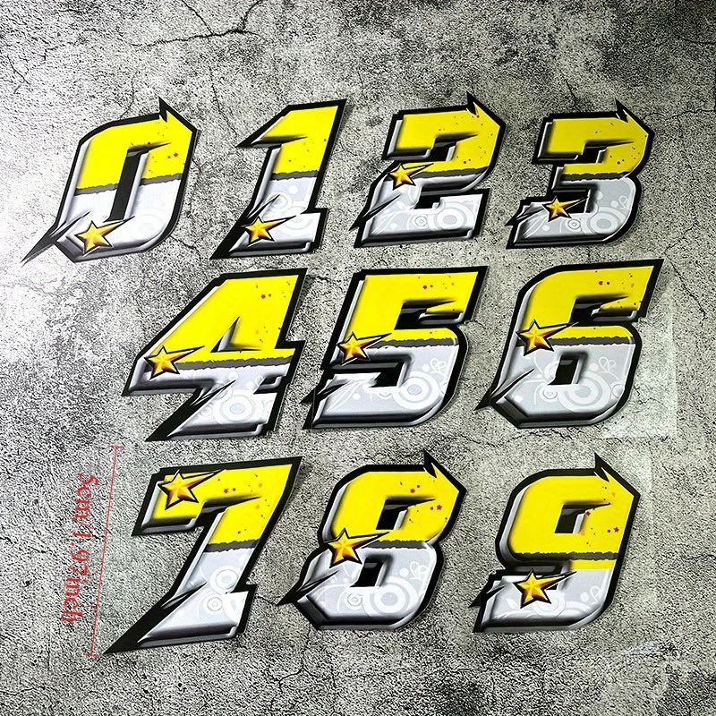 1 Set Yellow Star Number Vinyl Sticker, Waterproof UV Resistant Decal for Motorcycle Helmet Car Window