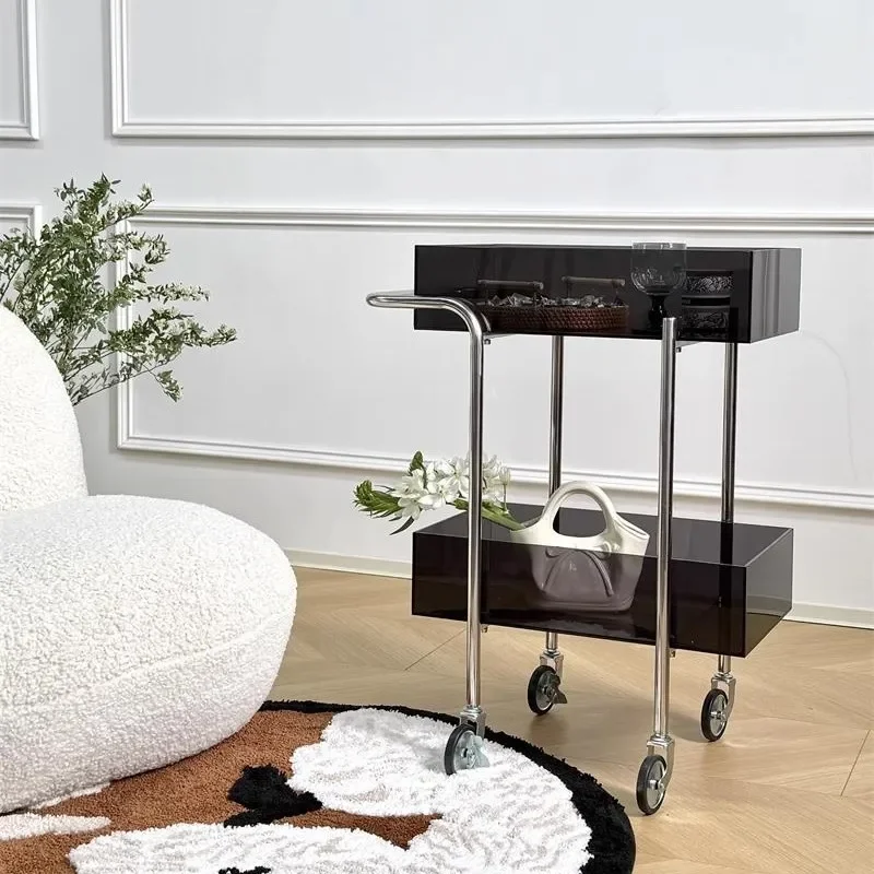 Modern Acrylic Rolling Cart Multi Layer Storage Shelf Movable Side Table for Living Room Corner Sofa Organizer Clear Display