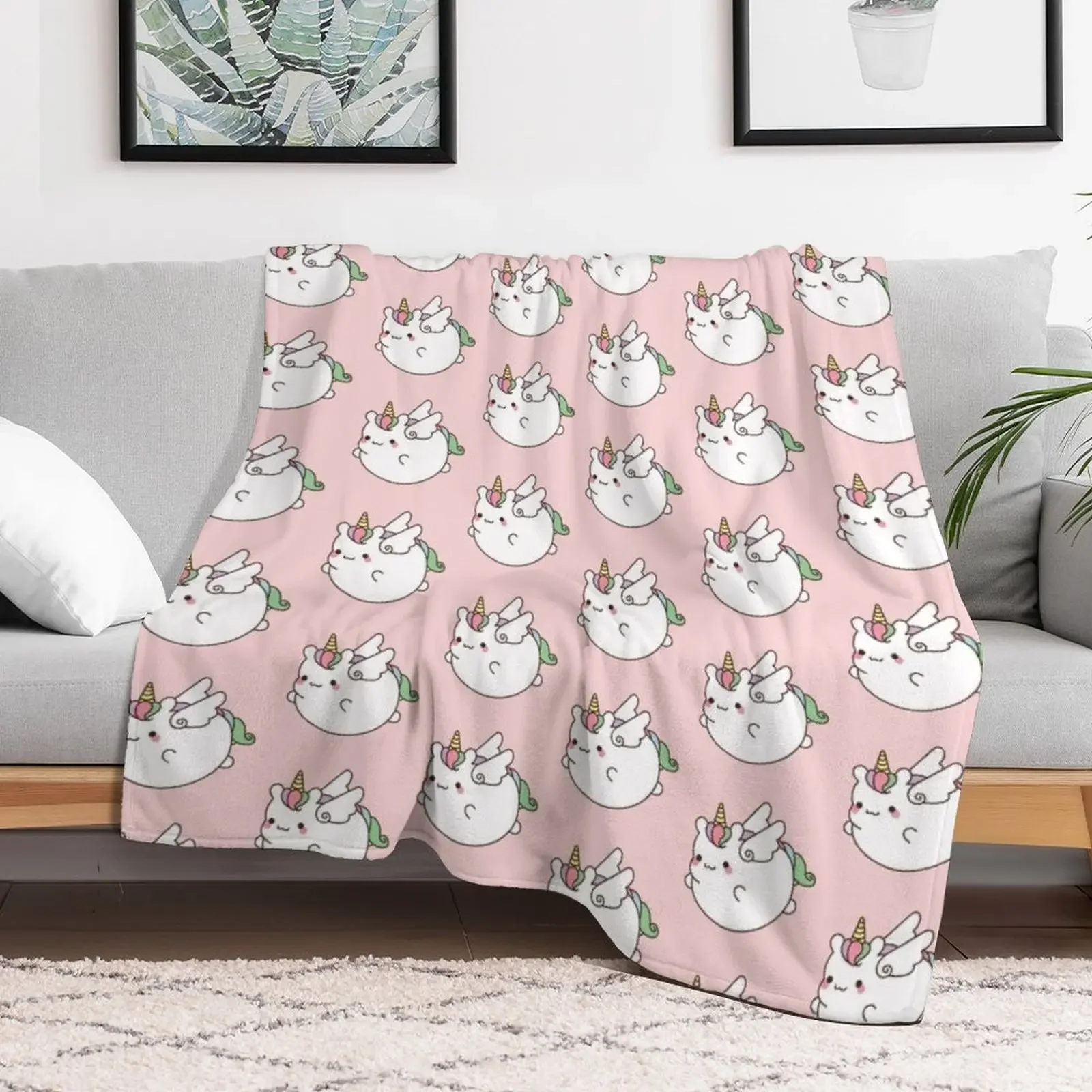 New Cute Unicorn Flying - Cute Animals Throw Blanket Travel Size Cozy Blanket for Plane Train