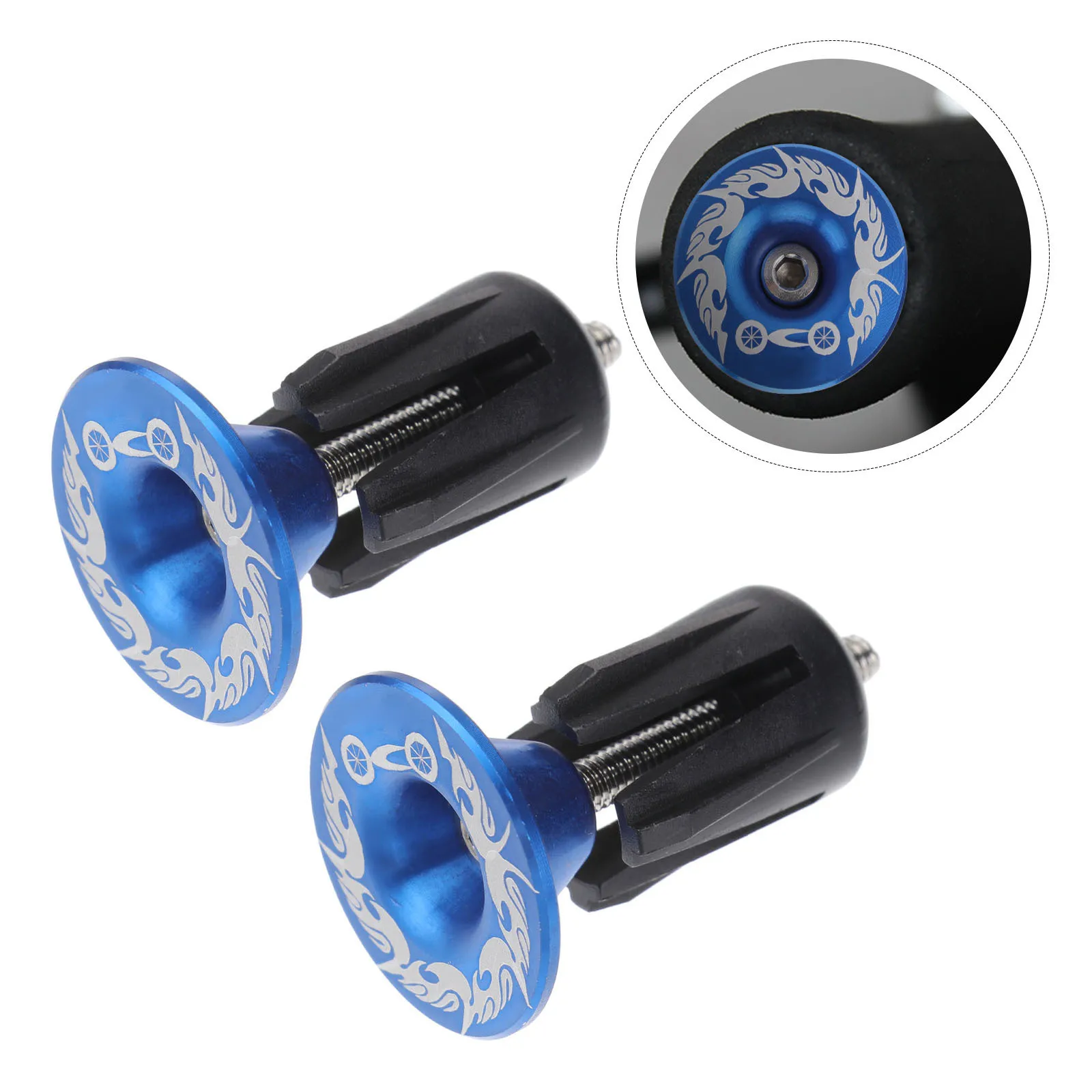 

Pair Bike Handlebar End Caps Aluminum Alloy Blue Silver Rings Easy Install Lightweight Durable for Mountain Road Fixed Gear Bike