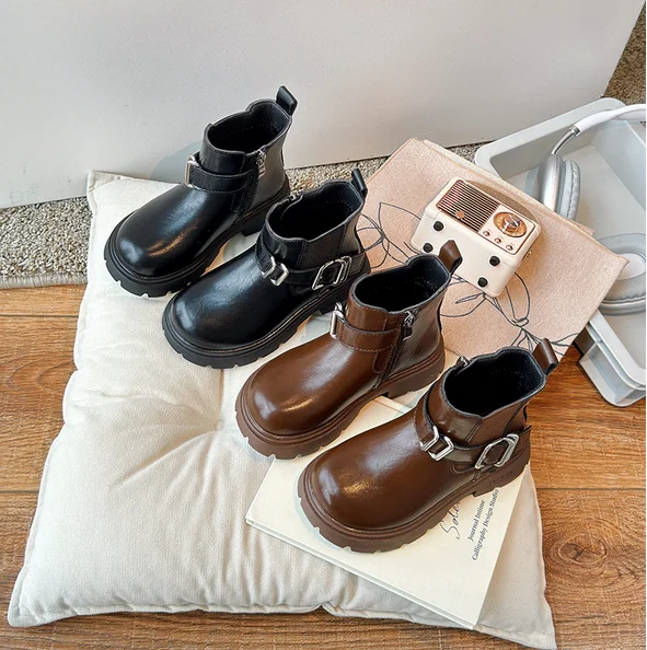 Girl Winter Boots Thick Bottom Black Brown Children Fashion Boots Warm Plush Kids Causal Cotton Boots School Versatile Non-slip