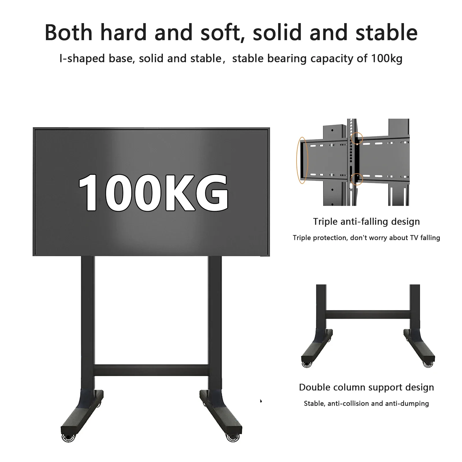 Móvel TV Stand Conferência e Educação Máquina Integrada, Piso Montado Carrinho de rodas, Capacidade de carga de 100kg, 50-75 Polegada