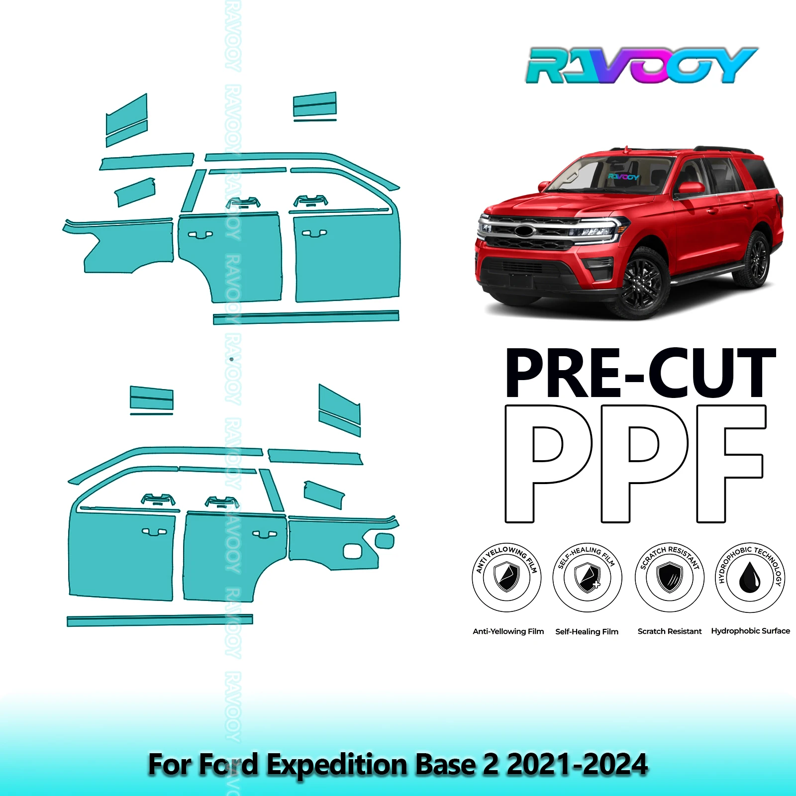 

For Ford Expedition Base 2 2021-2024 8.5mil Clear Matte Pre-Cut PPF Door & A/B Pillar Kit TPU Paint Protection Film Set