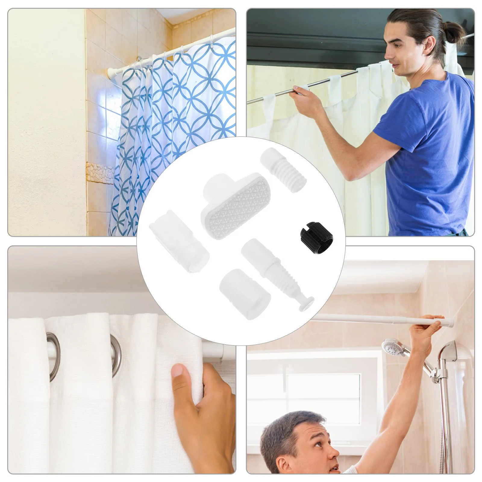 

4 Sets Telescopic Pole Accessories Ends Shower Rod Plastic Caps Finials Decorative Curtain Rod Head Plug Modern Wall Protection