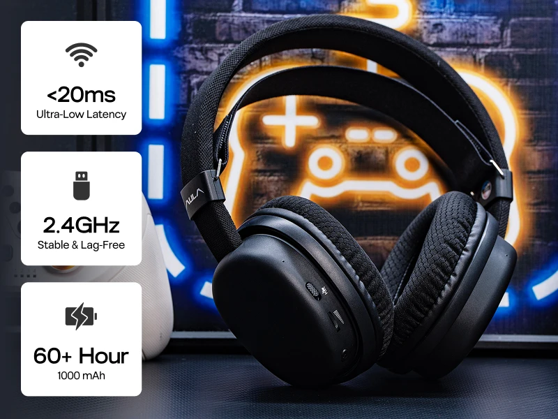 AULA G7 Kabelloser Gaming-Kopfhörer mit Kabel/BT/2,4 GHz und abnehmbarem Mikrofon mit Geräuschunterdrückung, RGB-Beleuchtung für PS4/PS5/PC/Switch – Detail 3