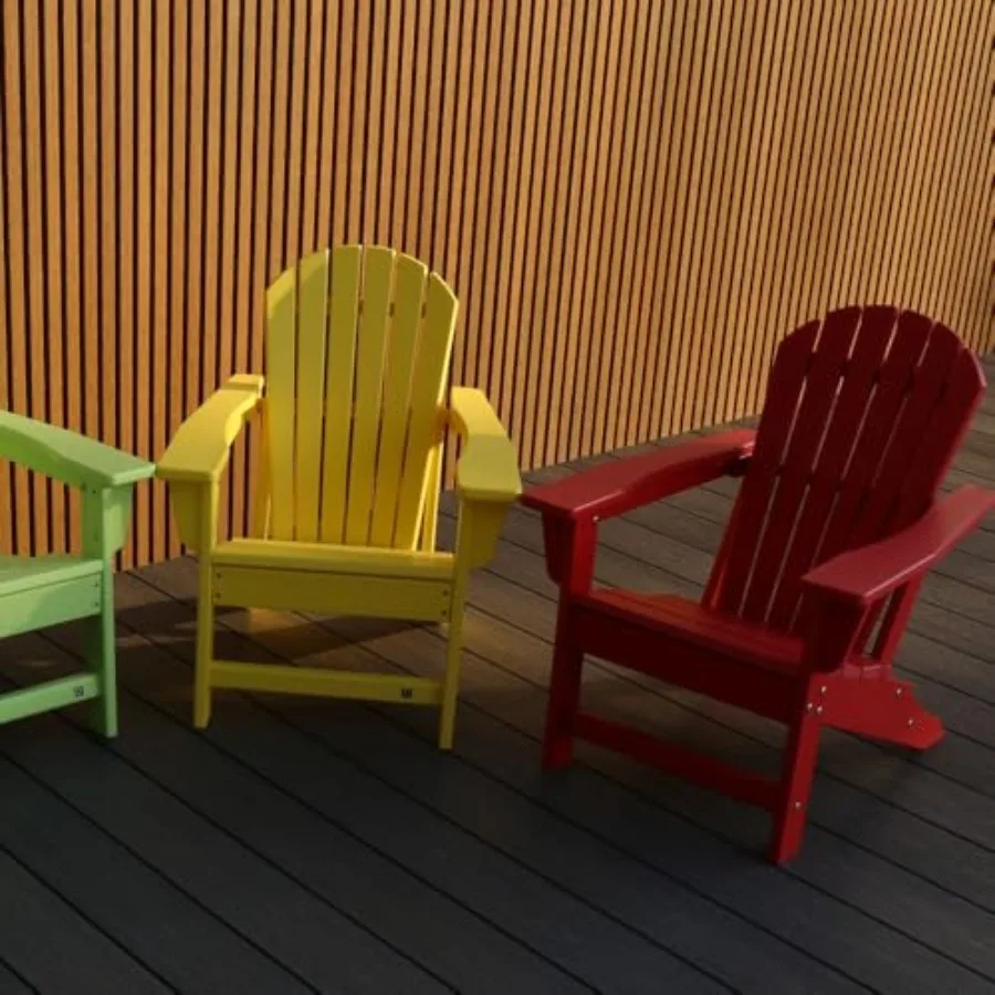 Outdoor Adirondack patio chair: weather-resistant polywood, classic gray, easy assembly, ideal for fire pits, decks, lawns, and
