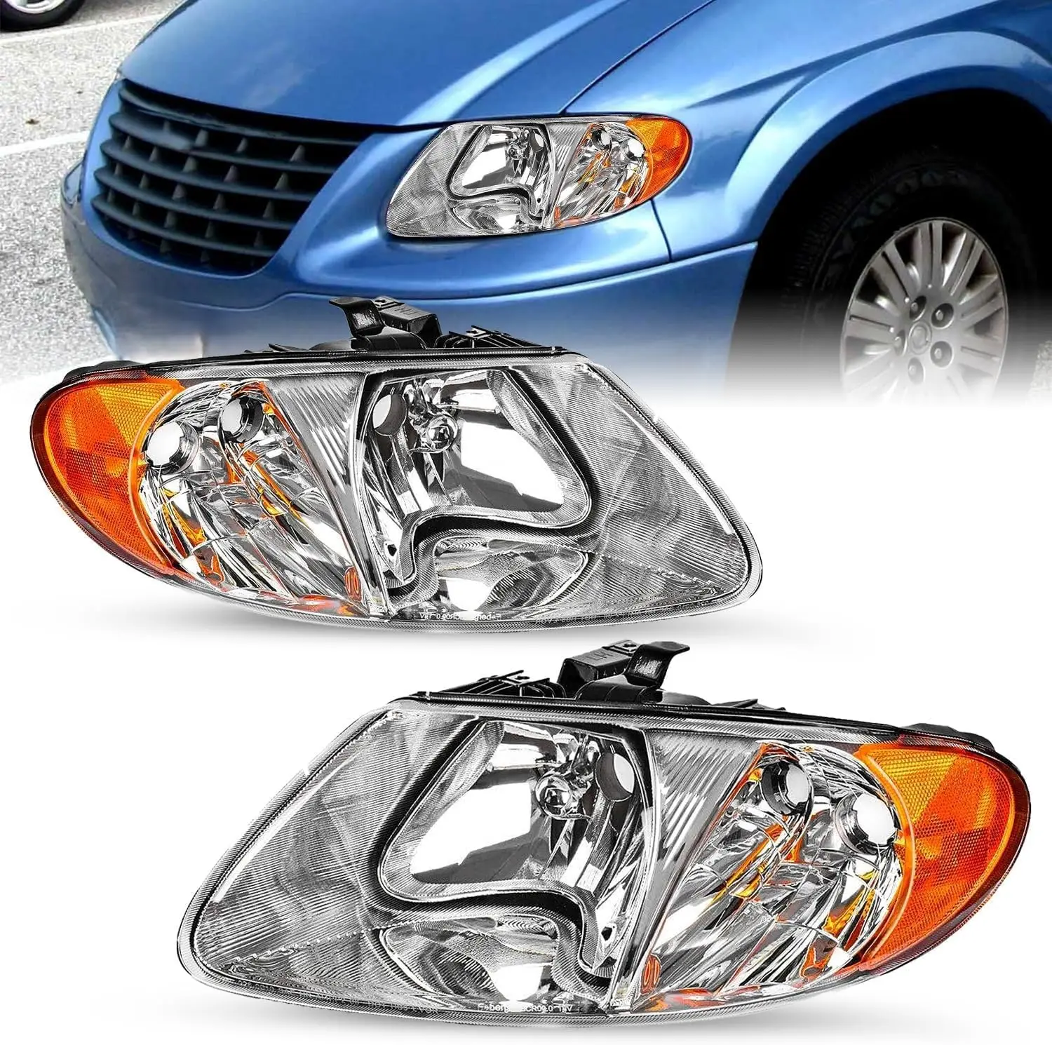 

Headlight Assembly Fit for 2001-2007 Dodge Grand Caravan / 2001-2007 Chrysler Town and Country Halogen Headlamp Not for Long 119