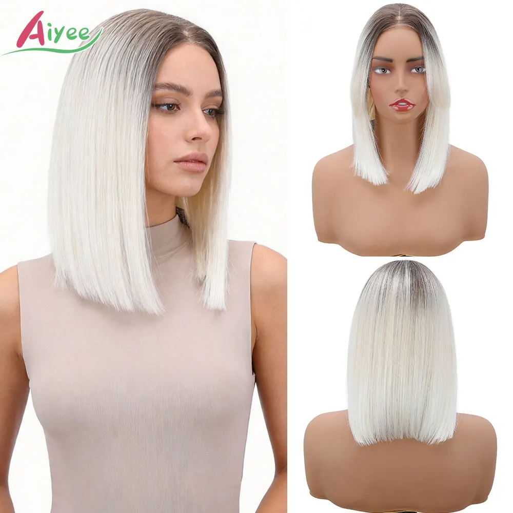 12 Inch Straight Bob T Lace Front Wig Strawberry Rose Gold Heat Resistant Synthetic Hair Breathable Wig Cap for Women