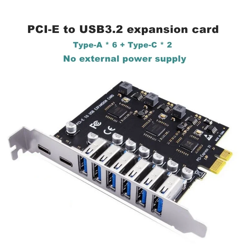 

USB 3.2 Card PCIe X1 To USB Gen1 5Gbps 8 Port (6 USB A +2 Type C) Chip VL805+NEC720210 Converter Adapter Expansion PCIE Splitter