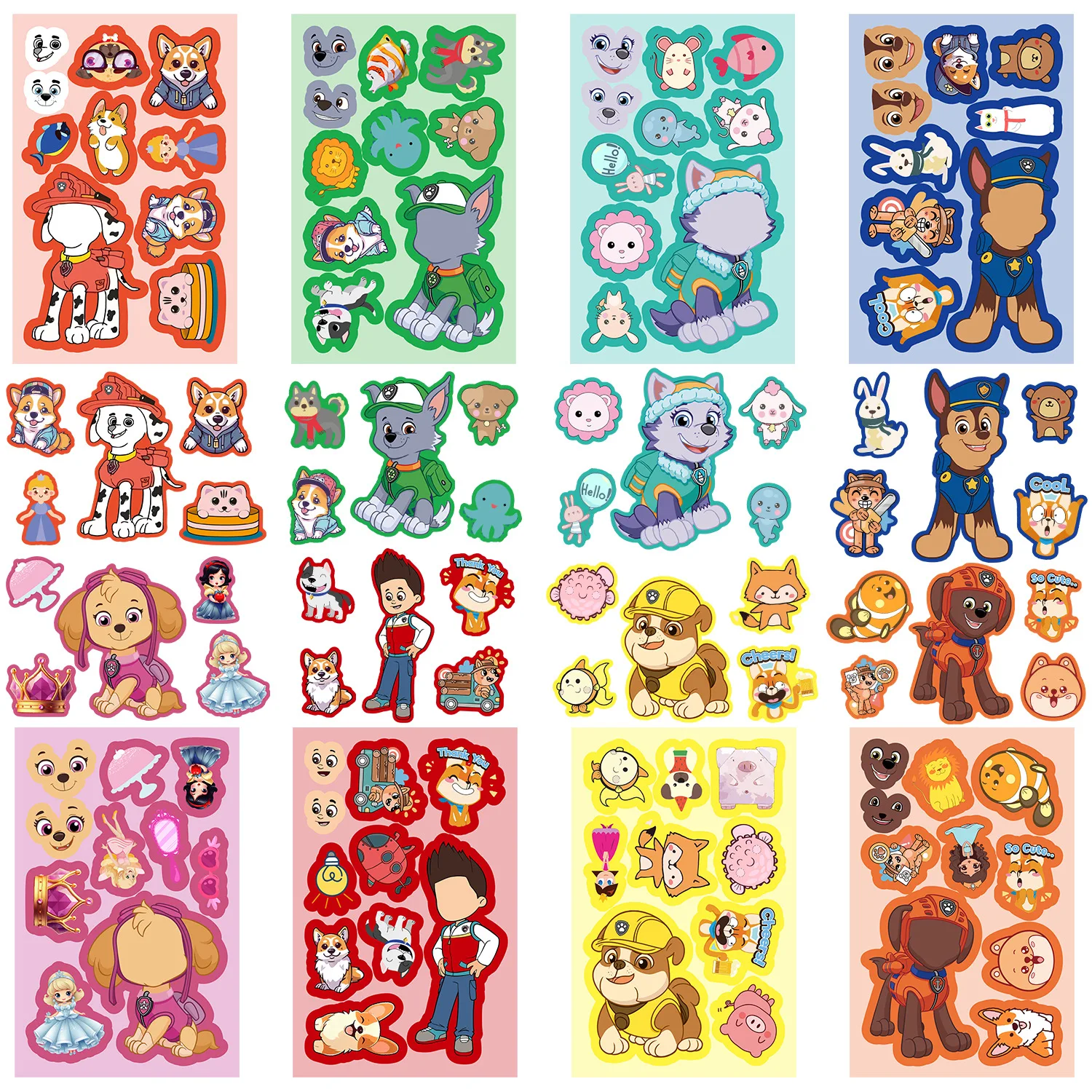 8/16 ورقة جعل وجه باو دورية لغز ملصقات الكرتون لتقوم بها بنفسك رايدر تشيس تجميع بانوراما الاطفال لعبة الأطفال الأولاد لعبة حفلة هدية #1