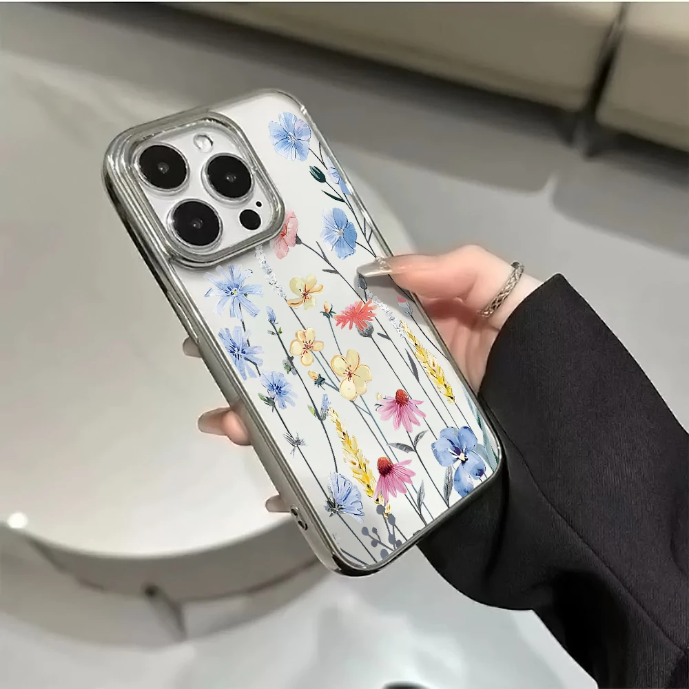 Blumen-Handyhülle für iPhone 17 15 13 14 16 11 12 Pro Max Plus 16 17 XR XS Hüllen Transparent Silberbeschichtet Luxus-Schutzhülle – Detail 8