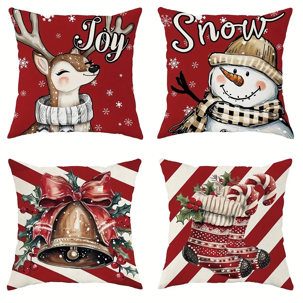 Christmas decoration pillowcase fawn snowman bell socks Christmas stick pattern suitable for home room sofa cushion cover