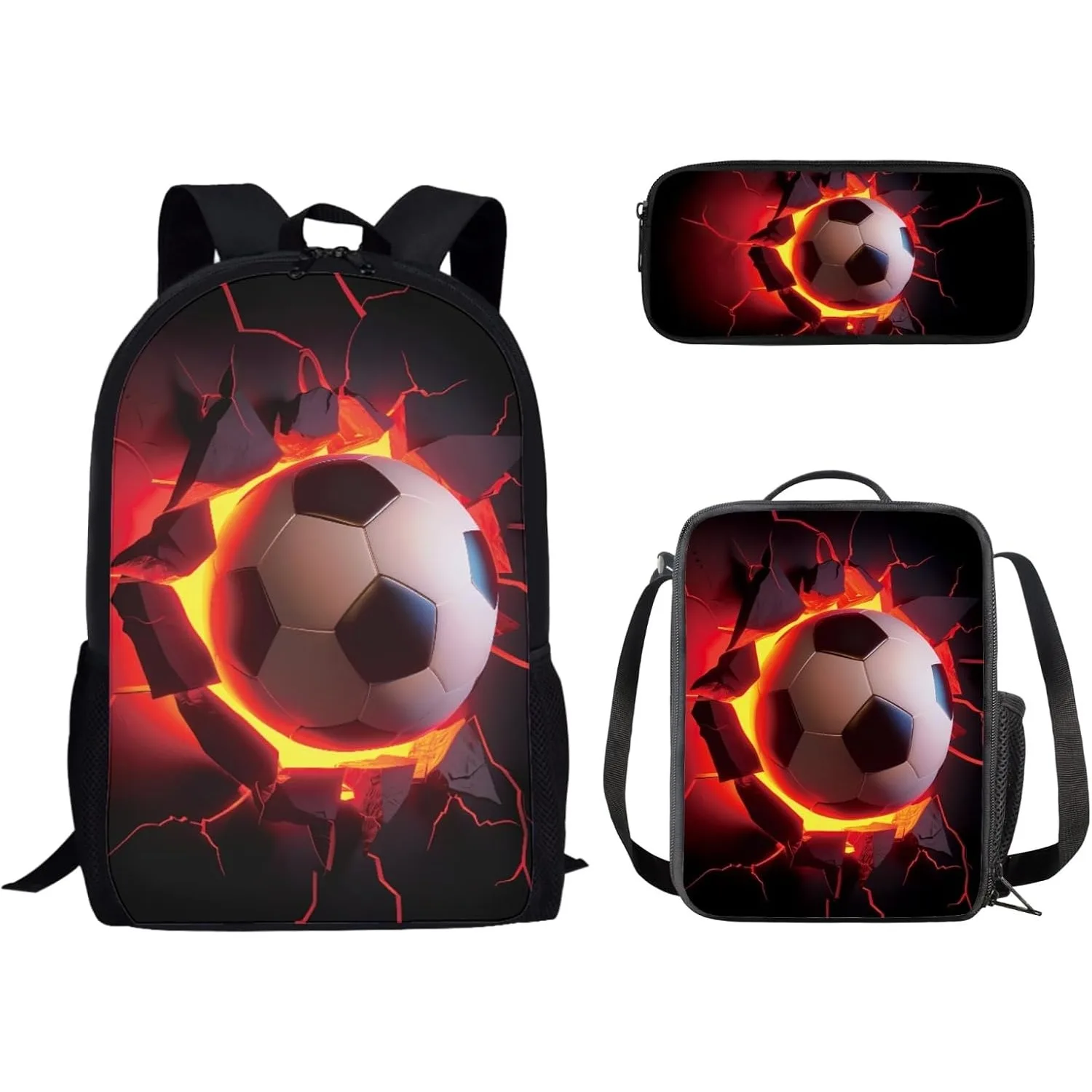 

Football Backpack 3 Piece Backpack for School Football Cool Boys Bookbag with Lunch Box and Pencil Case Set Lightweight Daypack