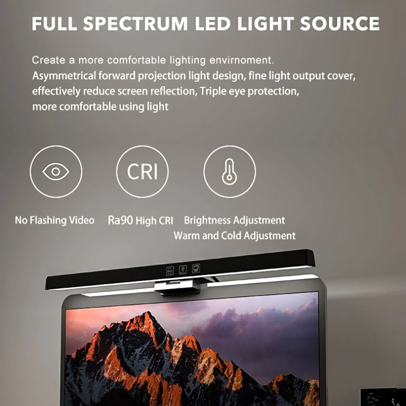 Eye-Care Desk Lamp 50/33cm LED Computer PC Monitor Screen Light Bar Stepless Dimming Reading USB Powered Hanging Table Lamp