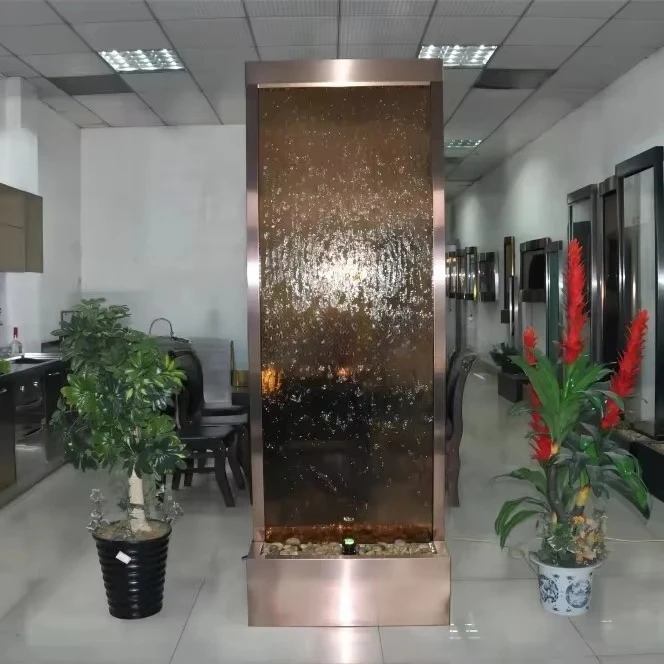 

New Product H90" Customized Floor-standing Glass Waterfall Fountain Glass Water Wall