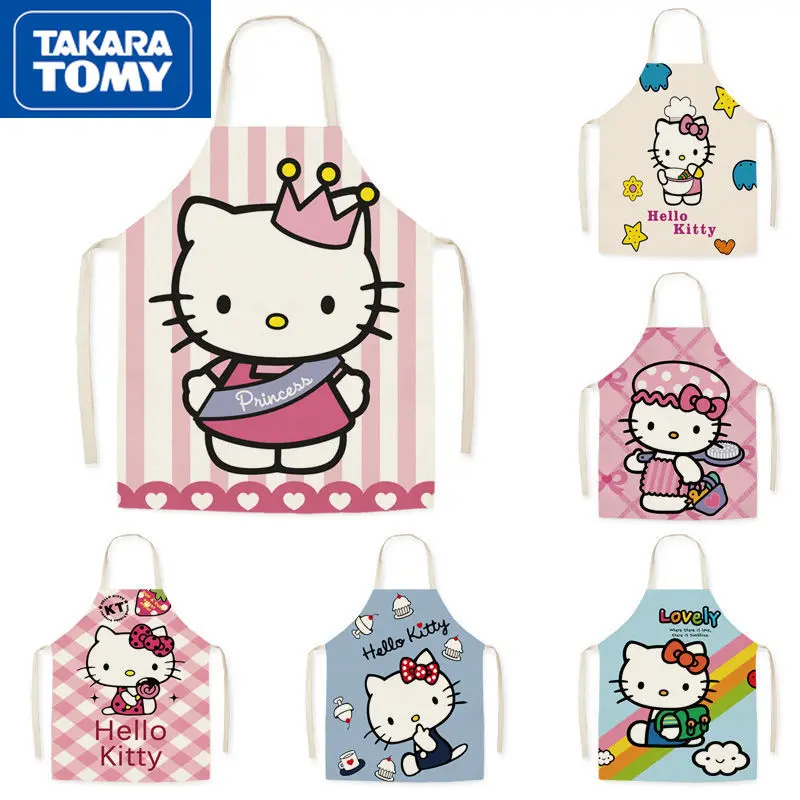 

TAKARA TOMY Hello Kitty Cute Cartoon Adult Sleeveless Apron Kitchen Cooking Fabric Home Baking Beautician Work Apron