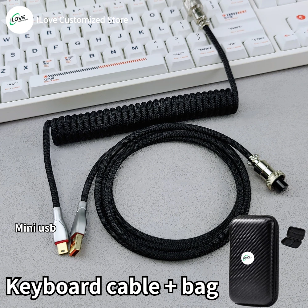 Mini cabo enrolado USB do teclado, Carregador trançado, Aviador destacável do metal, Conector de carregamento