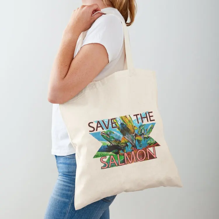 Bolsa de compras Save the Salmon, bolsas reutilizables, bolsa de compras personalizable, bolsas para carrito de compras
