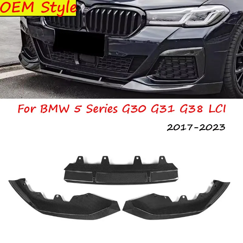 

Передний диффузор из настоящего сухого углеродного волокна, бампер для BMW 5 серии G30 G31 G38 LCI OEM Стиль 2017-2023 3 шт./компл.