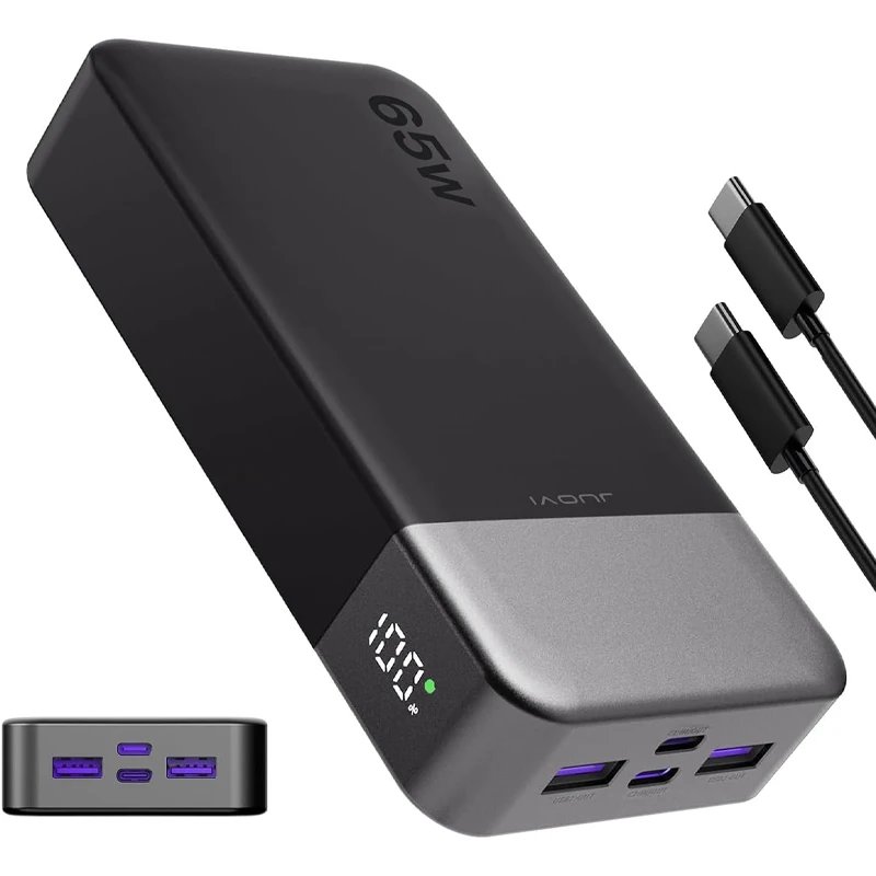 JUOVI Power Bank 65W 20000mAh Laptop Portable Charger, PD QC Fast Charging External Battery Pack for MacBook iPad Tablet iPhone