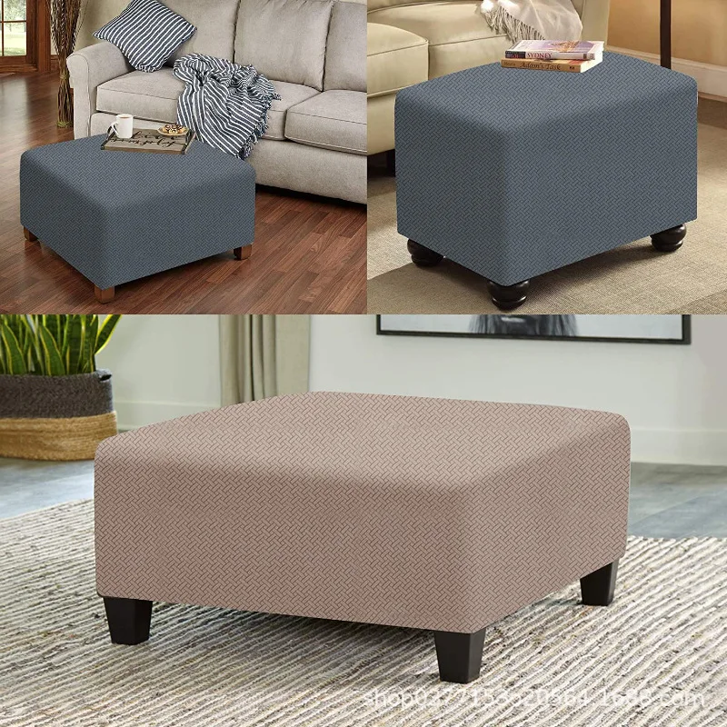 Jacauard Ottoman Cover Stretch Spandex Footstool Cover All-inclusive Rectangle Footrest Covers Foot Stool Slipcovers Living Room