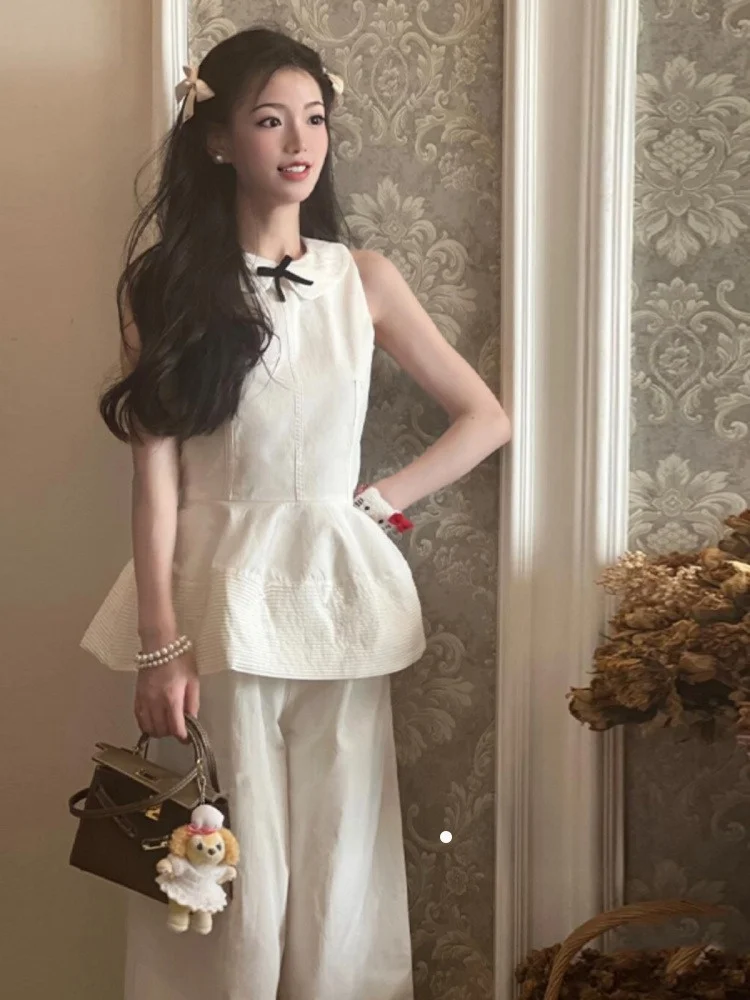 Unique Beautiful Two-Piece Set Svel Straight Leg Pants Ele Faionable Outfit Polyester Long Pants round Neline
