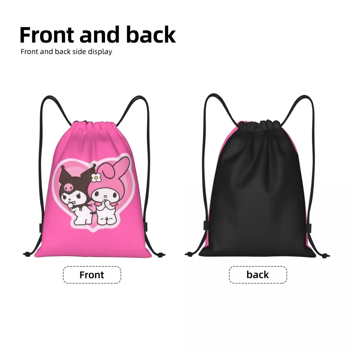 Bolsas con cordón personalizadas Melody Kuromi para amantes de los dibujos animados, mochilas portátiles para deportes y gimnasio para hombres y mujeres, mochilas de almacenamiento para compras