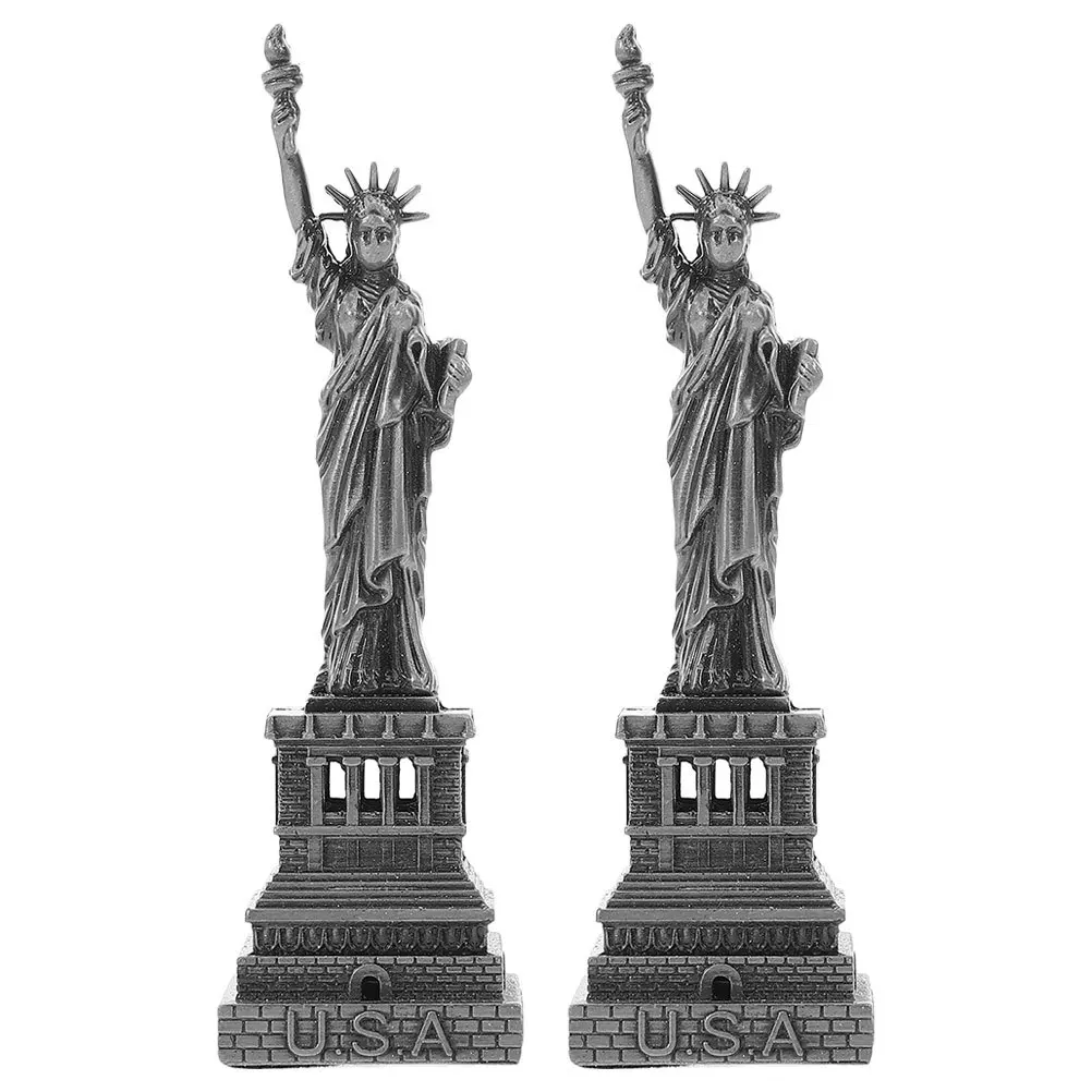 

2Pcs Statue of Liberty Vintage Alloy Sculpture for Decor American Souvenir Ornament The Statue of