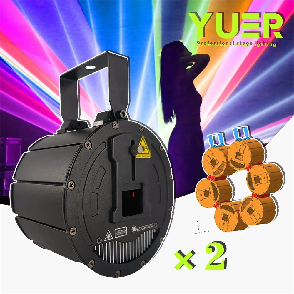 2Pcs/Lot Yuer 2W 3W 5W RGB Laser light 15K scanning Unlimited splicing Stage effect IP44 Waterproof DMX for Disco DJ wedding bar