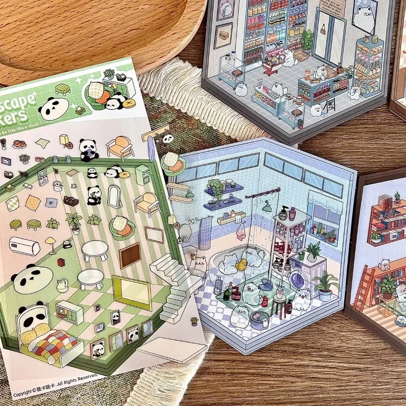 اصنع ملصق المناظر الطبيعية الحلو DIY ديكور 3D التراص ملصق مايكرو سجل القصاصات المشهد ملصق للأطفال لطيف الإبداعية