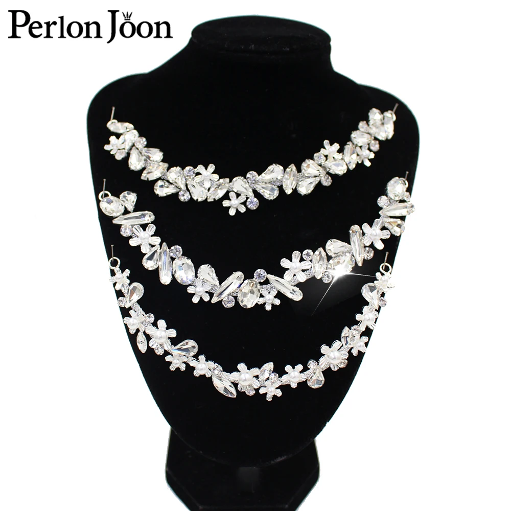 1PCS 20cm DIY hand sewn in the bridal wedding costume veil neckline decorative glass crystal flowers rhinestone trim chain YL033