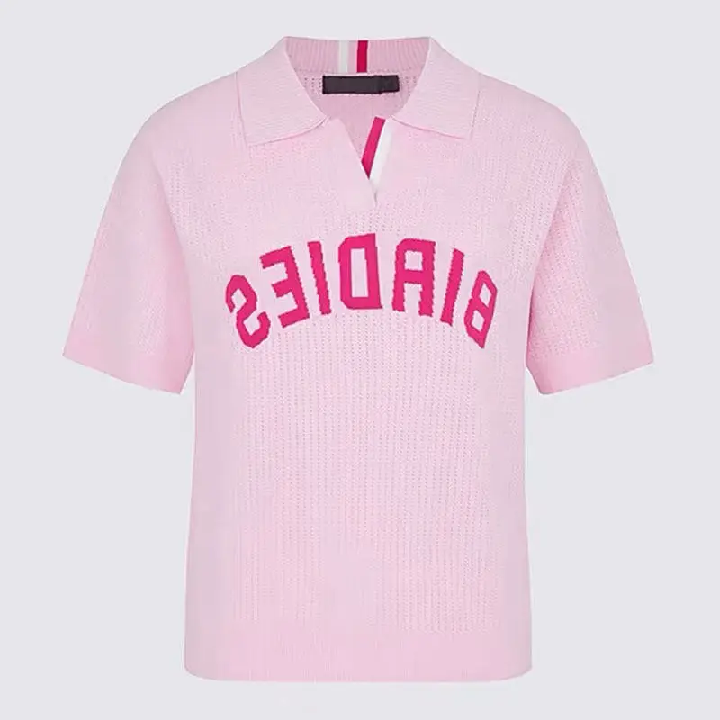 2026 Exclusive Custom Model Same Style Golf Women Knit Short Sleeve TopsSummer Lapel Outdoor Sports Fashion Casual Ladies Blouse view 3