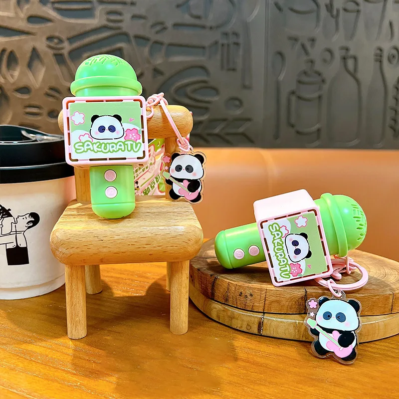 الإبداعية لعبة الصوت الإلكترونية الكرتون الباندا كابيبارا مسجل لطيف سلسلة مفاتيح ميكروفون قلادة متعة لعبة ميكروفون صغير