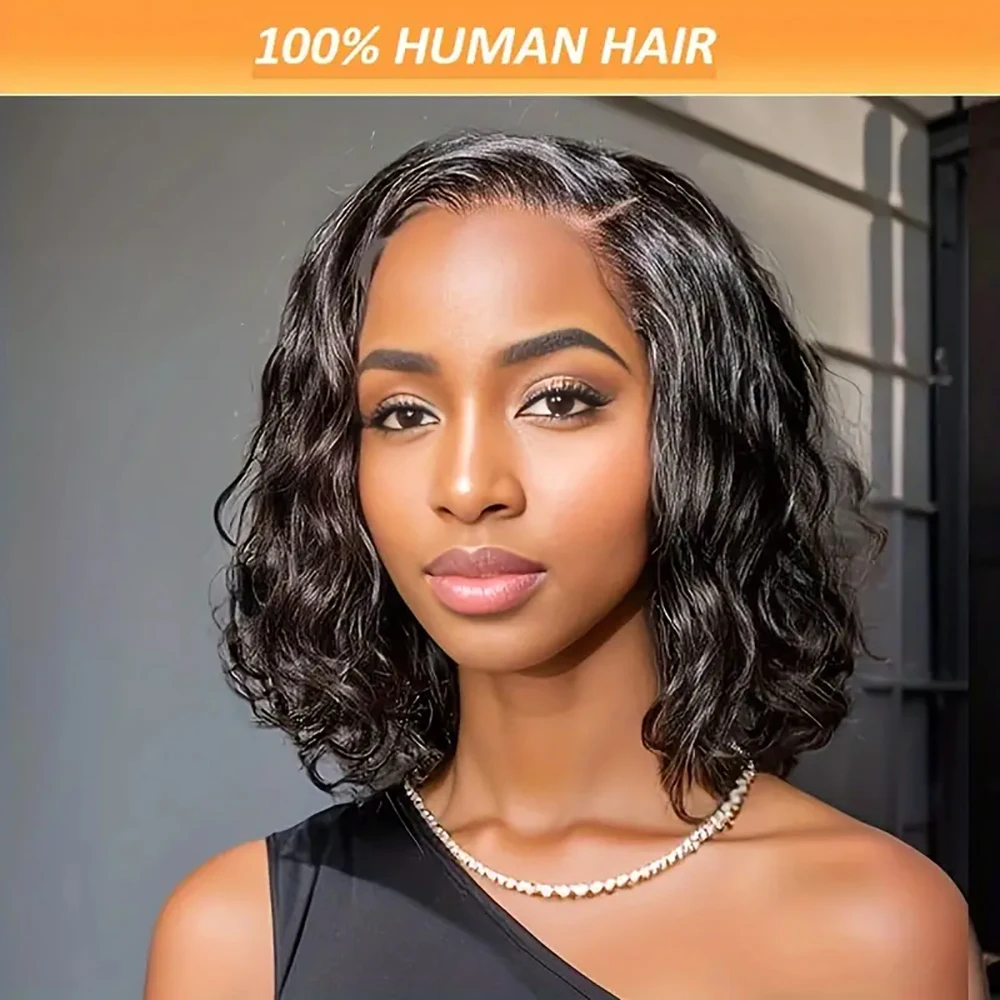 

4x4 Парики из бразильских человеческих волос на кружеве с волнистыми волосами, прямой парик в стиле пикси с предварительно выщипанной линией волос для женщин, естественный вид