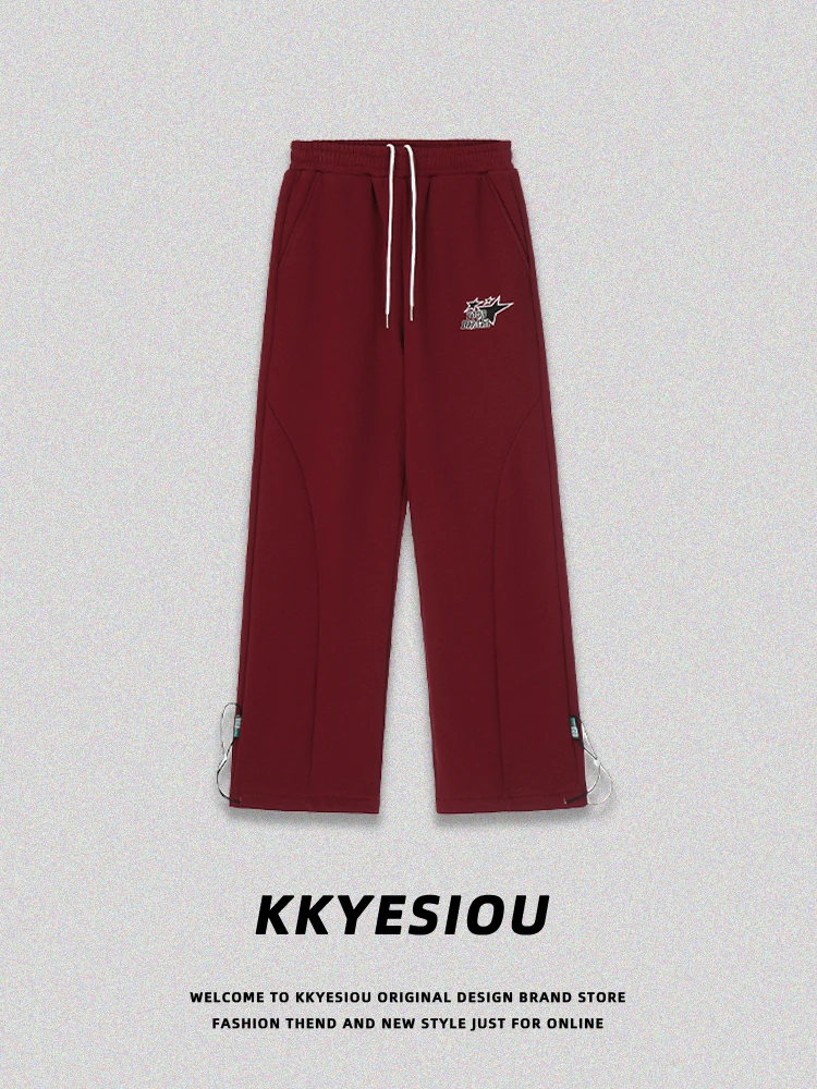 

KKyesiou American Retro Casual Sweatpants Street Dance Unisex Straight Leg Long Pants Hip Hop Sporty Loose Fit High Waist