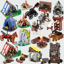 MOC Medieval Castle Building Blocks kit Accessories Siege Weapons Tent Bonfire Smithy carriage Furniture view Bricks Toys Gifts