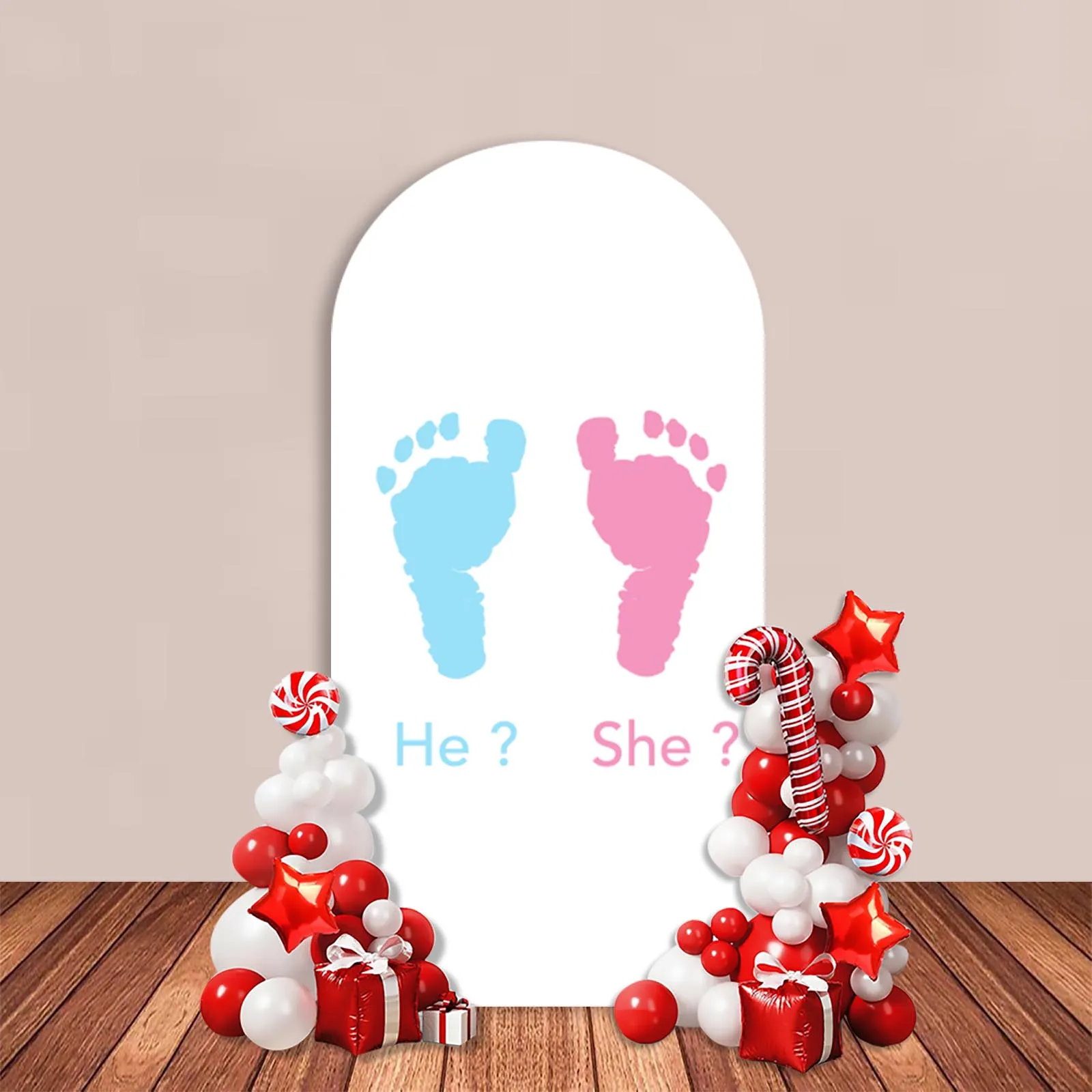 AIBIIN Gender Reveal Arch Backdrop Cover Blue Pink Boy or Girl Footprint Milk Bottle Baby Shower Party Decor Elastic Background