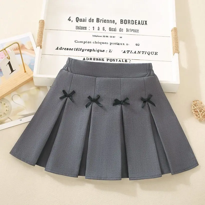 Fashion New School Preppy Bow Design Kids Uniform Skirt for Girls Collage Pleated Skirt Clothes Elegant Childen For Teenager