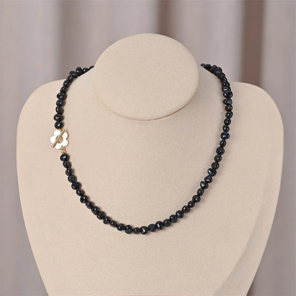 Hengsheng 5-6mm Black Baroque Freshwater Pearl Necklaces for Women Flower Buckle 40cm 45cm 50cm Necklaces Jewelry Gift 2025 New