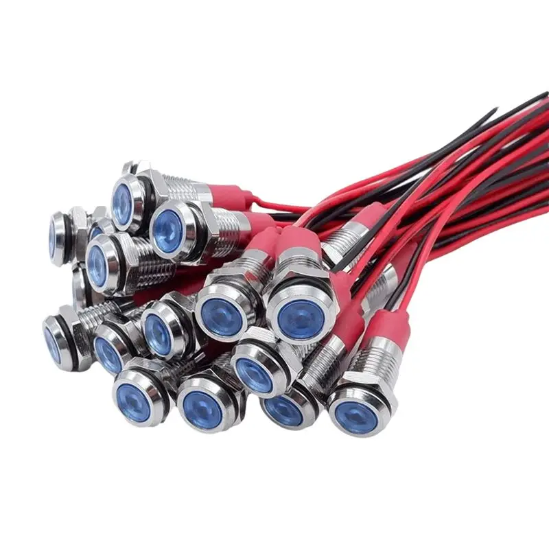 

Stable Performance-20Pcs 6Mm Metal LED Warning Indicator Light Signal Lamp Pilot Onboard Display Lights With Wire 3V