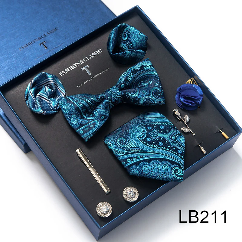 Hochwertiges Krawatten-Set, luxuriöse Geschenkbox, Seidenkrawatten-Set, 8 cm, festliches Geschenk, Krawatte, Einstecktücher, blaues Weihnachtsgeschenk – Detail 12