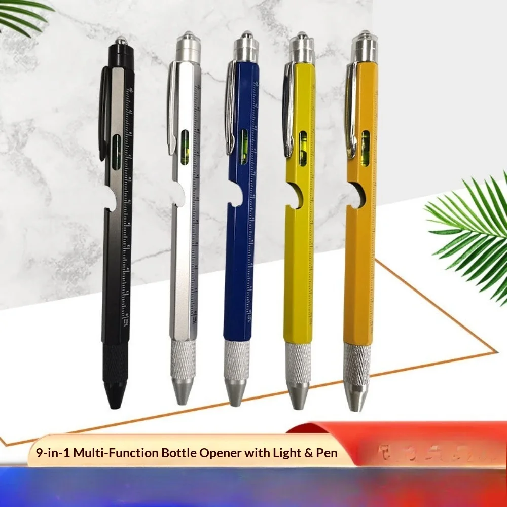

9 In1 Multifunction Ballpoint Pen with Modern Handheld Tool Measure Technical Ruler Screen Stylus Screwdriver Touch Spirit Level