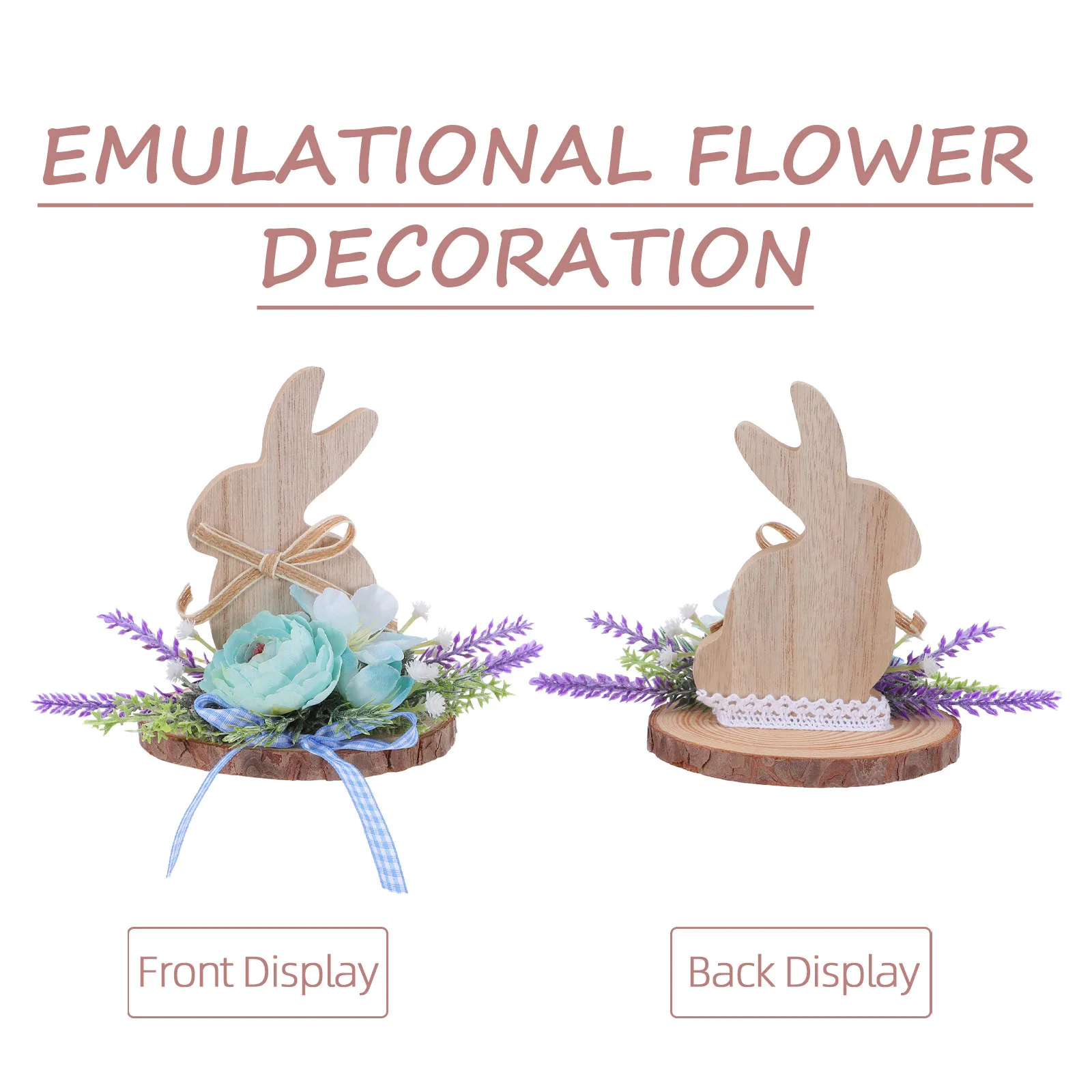 Wooden Easter Bunny Table Centerpiece Statue Spring Farmhouse Decor with Realistic Flowers for Indoor Outdoor Kitchen Living